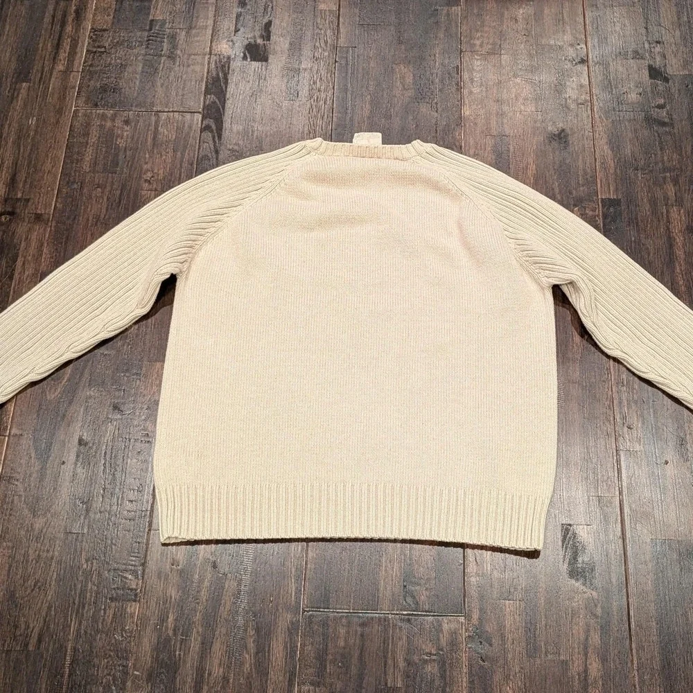 Timberland Sweater Mens XL Fits L Beige Cream Cotton Raglan‎ Ribbed Crewneck Y2K